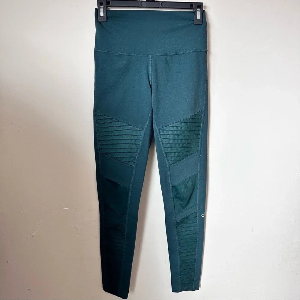 Alo Green Moto High Waist Dark Forest Green Leggings Size S